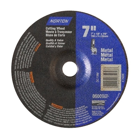 Norton Co Grinding Wheel, Depressed Center, Type 27- Metal - Aluminum Oxide, 7 x 1/8 x 7/8, Max RPM: 8600 076607-75956